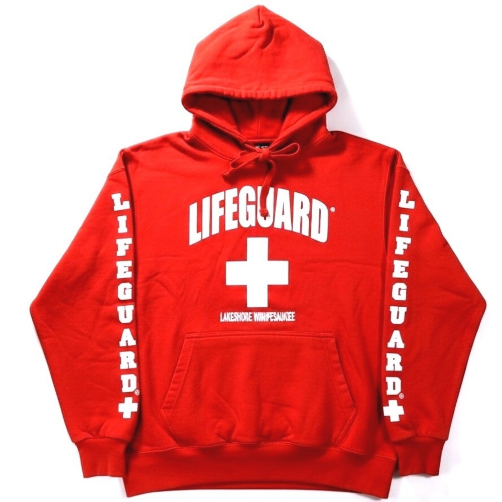 Lifeguard Large‎ Hoodie Red Lake Winnipesaukee Pullover Sweatshirt Mens LG